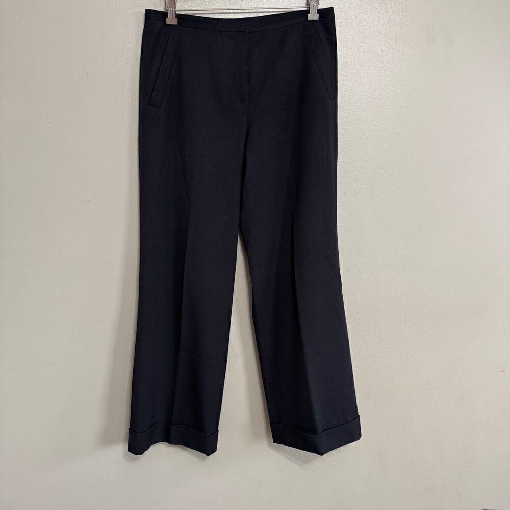 LAFAYETTE 148 NY || Black Wide Leg Cuff In Wool Pant size 10 - Picture 1 of 7